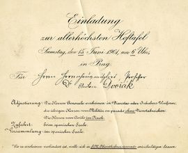 Pozvánka k nejvyšší dvorní tabuli pro Antonína Dvořáka  v rámci jeho jmenování za člena Panské sněmovny, 1901