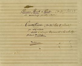 Titulní list cyklu Dvořákových  koncertních předeher s dedikací univerzitě v Cambridge